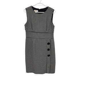 Talbots Petites Houndstooth Wool Blend Sheath Dress Size 10 Vintage Black White